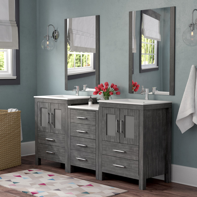 Brayden Studio® Stanardsville 66" Double Bathroom Vanity Set with Ceramic Top and Mirror